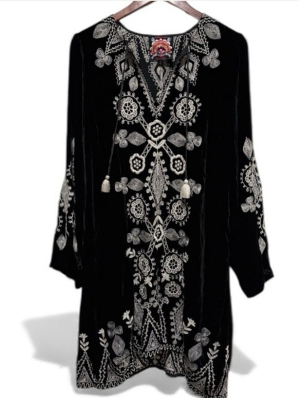 Johnny Was Black Liona Velvet Tunic Shift Dress With Embroidery